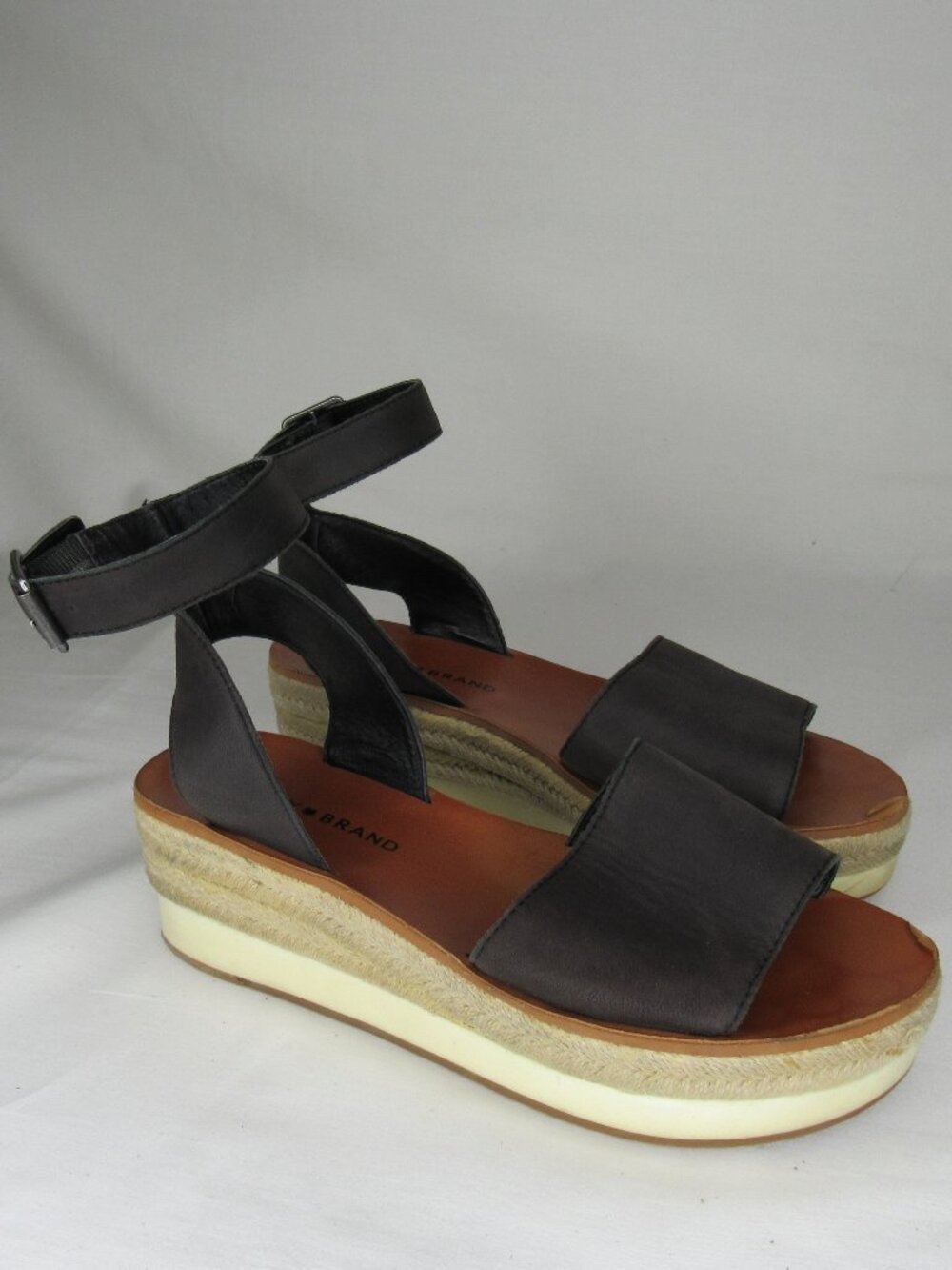 Lucky Brand JOODITH Black Leather Espadrille Platform Sandal Women's 8